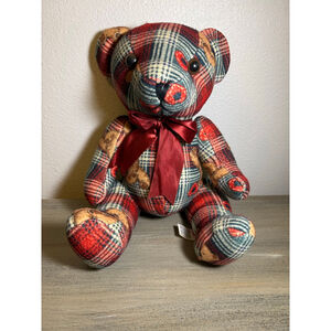 Vintage Plaid Sugar Loaf Bear red bow